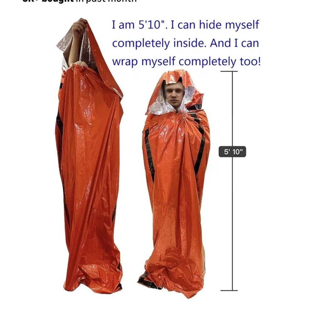 Leberna Emergency Sleeping Bag Thermal Mylar Bivy Sack Orange Survival Kit